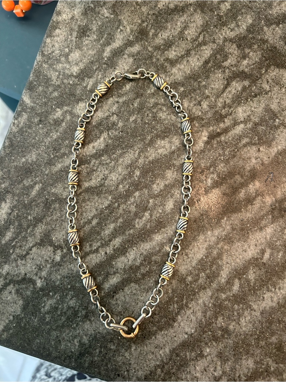Two-Tone Barrel Link Necklace - Gold & Silver